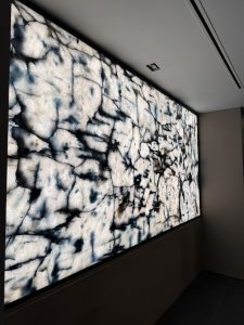 backlit blue ice quartzite feature wall